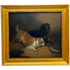 Oil Painting Hunting 2 Terrier Dogs On The Scent Ratting George Armfield C1867