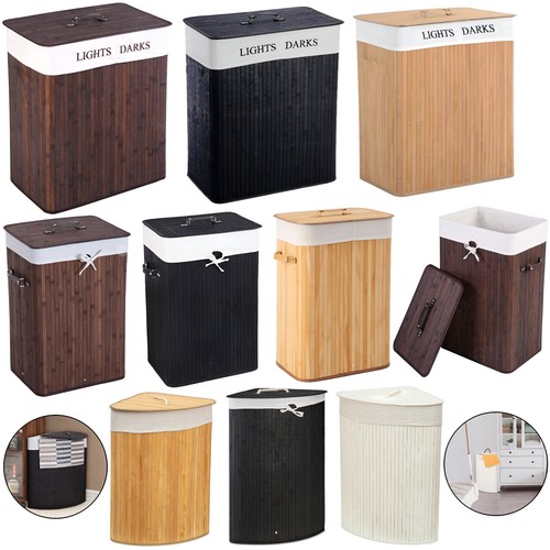 Bamboo laundry basket with lid - bamboo,