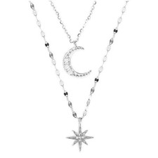 Two layer Star Moon Pendant 925 Sterling silver Necklace jewellery Women New