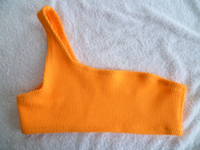 LADIES PRIMARK BNWOT SIZE M -12 - 14 NEON ORANGE RIBBED ONE SHOULDER BIKINI TOP
