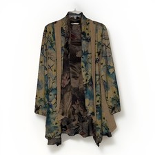 Soft Surroundings Floral Tea Garden Topper Tiered Cardigan Sweater Bird Boho LP