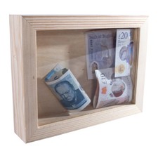 Wooden Money Box Glass Cover Piggy Bank Saving Deposit Jar Tips Coin Holder 