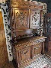 Large French 19th Century Antique Carved Solid Walnut Kitchen Dresser Cabinet