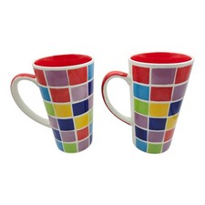 Whittard of Chelsea Hand Painted Mosaic Tall Coffee Latte Mug (Pair Of) VGC