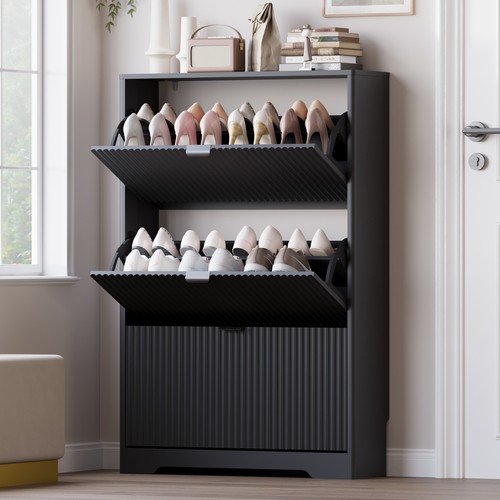 Fluted shoe cabinet storage - shoe,