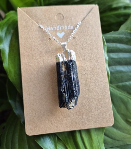 Raw black tourmaline pendant - raw,