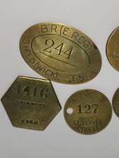 5 Brass Railway  Checks Tokens Collectible Vintage Train Railwayana