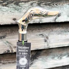 Black Wooden Walking Stick with Silver Dog Handle - A Unique and Stylish Cane