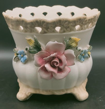 Capodimonte Italy Porcelain Plant Pot with Applied Flowers 14cm x 16cm