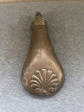 VTG RARE BRITISH G & J. W.HAWKSLEY ORNATE BRASS GUN SHOOTING POWDER FLASK 1900s