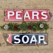 Vintage PEARS SOAP Enamel Sign c1900 Antique Advertising Metal Signs - Rustic