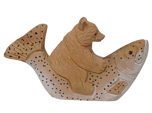 Hand carved wooden - bear, riding
