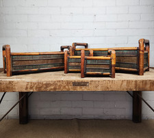 Four Vintage Bamboo Nesting Window Sill Planters