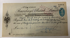 BARCLAYS BANK CHEQUE 1943 -