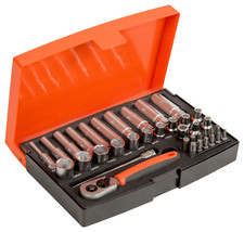 Bahco SL25L Socket Set  1/4" Deep 37 Piece + Mini Ratchet & Screwdriver Bits Kit