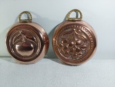 2 x Vintage Copper & Tin Lined Copper Baking/Cooking Moulds - Apple & Cherry
