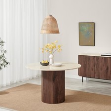 Penrose Round Walnut & Marble Effect Slatted 4-6 Seater Dining Table