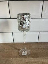 Yankee Candle Crackle Glass Stemmed Votive Candle Holders Hearts Mirrored