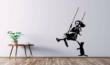 Banksy Swinging Girl Cat Wall