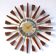 Large 47cm MANLEY 1970s Sunburst Vintage Wall Clock Midcentury Retro Kitsch