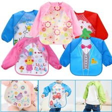 Baby Kids Bibs With Full Long Sleeve Baby Toddler Weaning Feeding Apron Smock UK