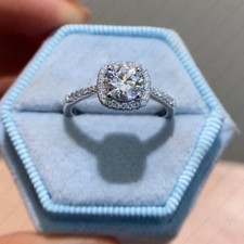 1.45Ctw Round Brilliant Moissanite Halo Engagement Ring in 14K White Gold Plated