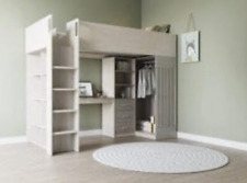 USED White High Sleeper Bed, Wardrobe