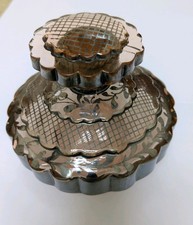 Beautiful Vintage Pink  Pressed Glass Scent Bottle With Painted Metal Design