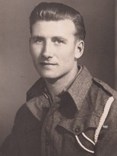 Post WW2 British Soldier RPPC Photo Studio Portrait Austria Leoben 1940s Uniform