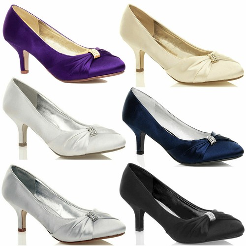 Ladies satin low mid heels - satin,