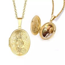 9CT Gold Locket Necklace Pendant and 20'' Chain Floral Engraved Locket