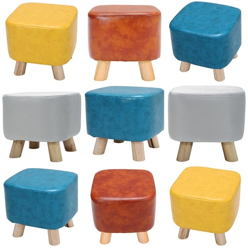 Leather velvet footstool - leather/velvet,