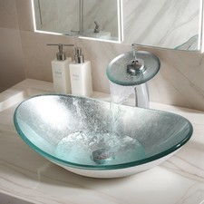 Blue Silver Bathroom Vessel