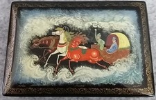 Russian Lacquer Box Flying Troika Hand Painted Papier Mache MSTERA Signed Vintag