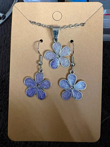 Purple silver tone flower - purple,