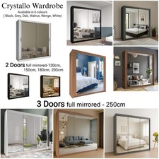 Modern Wardrobe Sliding 2/3 Doors Full Mirror Design 6 Colours/5 Sizes CRYSTALLO