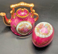 Vintage Limoges France Miniature Coffee Pot & Trinket Egg Box – B65 & Porcelaine