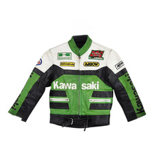 Kawasaki Kids Racing Leather Jacket – Green Mix
