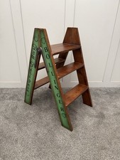 Vintage Style Pine Step Ladder Folding Kitchen Steps