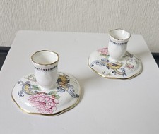 Pair Vintage Pretty Floral Candlesticks CROWN STAFFORDSHIRE Bone China Vgc