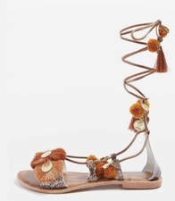 Honey Coin Leather gladiator Sandals with tassels in tan. BNWTR. RRP £32 UK 6