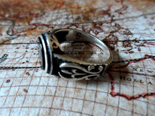 Ornate Turkish 925 Silver Handmade Unisex Ring with Black Onyx Stone - Size S