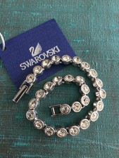 Genuine Signed Vintage Swarovski Rhodium Plated Silver Tennis Bracelet