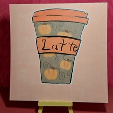 Sindy Fuhr Acrylic Painting Drink Cafe Art Original 8x8 Inch Title Pumpkin Latte