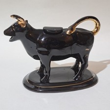 Antique Staffordshire Black Glaze Ceramic Cow Creamer