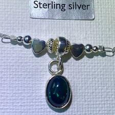 BLACK FIRE OPAL AND  925 STERLING SILVER HEARTS NECKLACE NATURAL ETHIOPIAN OPALS