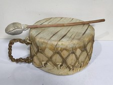 Native American Aspen Log 10"x 5.5" Cochiti Pueblo Drum + Drum Beater