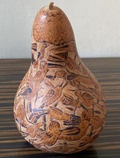 Hand Carved Peruvian Mate Burilado Gourd rattle Intricate birds animals Gourd 
