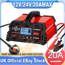 20A Smart Car Battery Charger 12V/24V Pulse Repair Lead-Acid & 12V Lifepo4