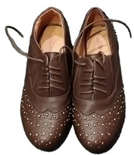 Ladies Size 4 Brown Studded Brogues Lace Up Shoes Dolcis Flats Brand New